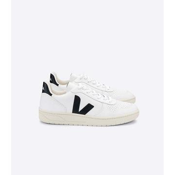 White/Black Men's Veja V-10 LEATHER Sneakers | AU 337FDN